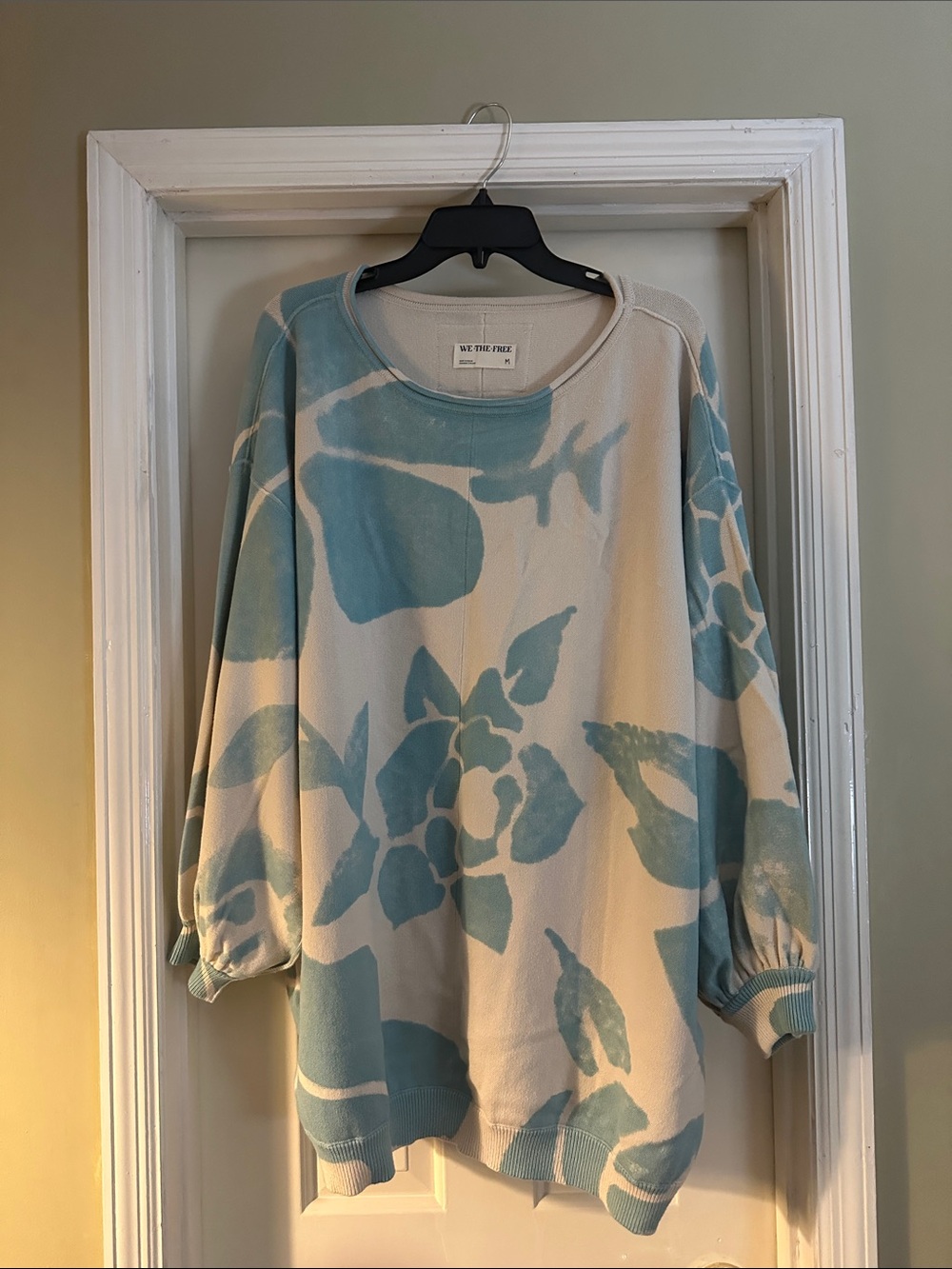 We The Free Cream & Blue Floral Oversized Crewneck Sweater